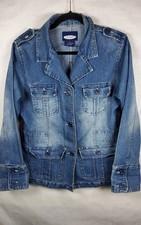 L.A. Blues Women's Medium Denim Jacket Blue Button Up Utility Pockets Casual