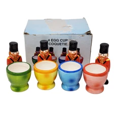 Vintage Egg Cups Soldiers Ceramic Hand Painted Set Of 4