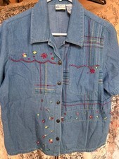 Vintage Koret Chambray Embroidered Button Front Shirt