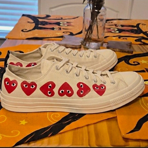 Converse Comme Des Garcons PLAY Canvas Low-Top Sneakers White/Red Heart US 11