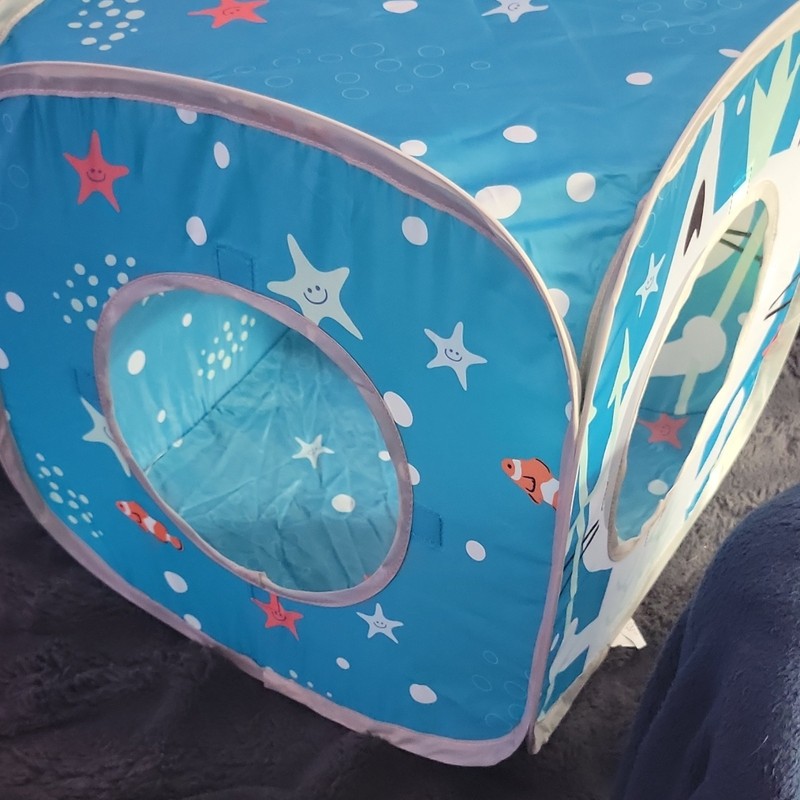Blue Underwater Sea-Themed Cat Outdoor Play Tent with Starfish and Fish