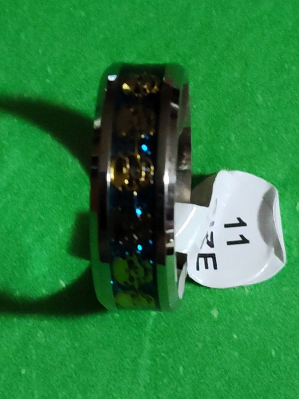 Skull Ring Size 11 Stainless Steel Smooth Fit Clear Coating Skull Blue And Gold