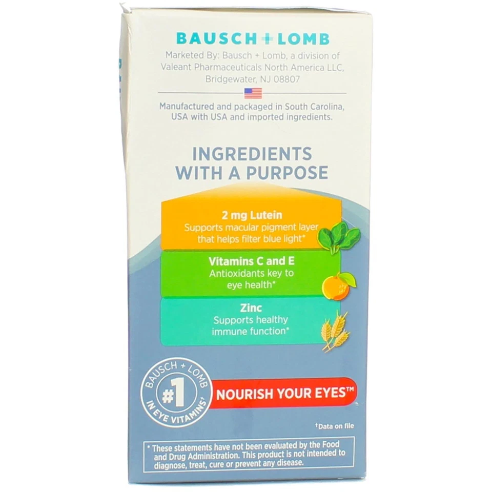 Paquete de 6 comprimidos suplementos vitamínicos y minerales para ojos de luteína y luteína Bausch & Lomb,... Foto 4 de 4