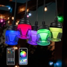 Outdoor String Lights 38FT Waterproof Patio Lights Remote APP Dimmable RGB Color