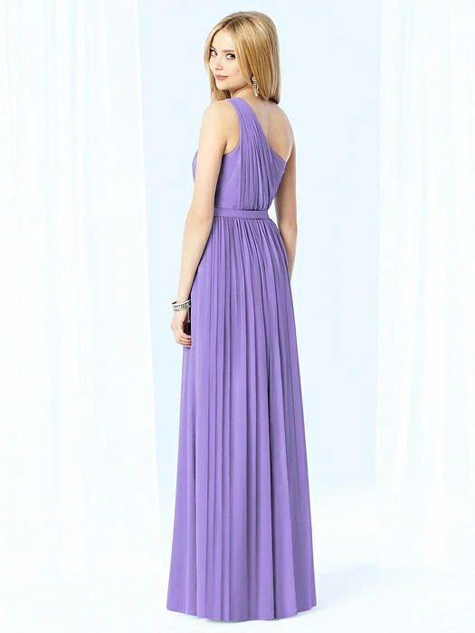 Vestido After Six de un hombro de gasa con cinturón lavanda graduación damas de honor talla 12 Foto 2 de 4