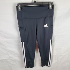 Adidas Leggings Women's S Black Primegreen 3 Stripe 3/4 Crop Active Gym GN1507