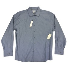Bar III Mens Slim Fit Stretch Chambray Dress Shirt Indigo Blue XL 17-17.5