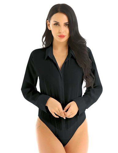 Damen Hemd Body Langarmshirt Bluse Business Bodybluse OL Hemdbluse Unterwäsche - Picture 4 of 47