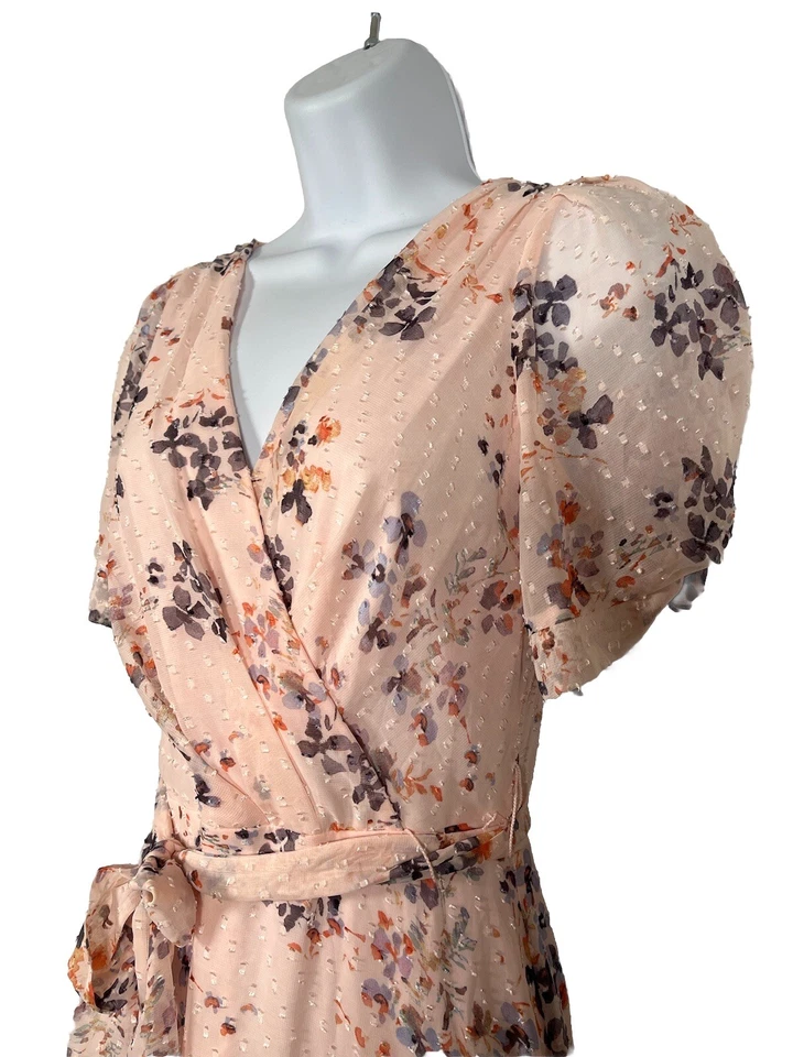 DKNY Floral Wrap Midi Dress Womens Sz 4 Blush Pink Fairycore Feminine Dainty - Image 2 of 4