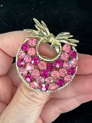Bib Openwork Pink Fuchsia Rhinestone Vintage Gold Brooch Pin M-6169 | eBay