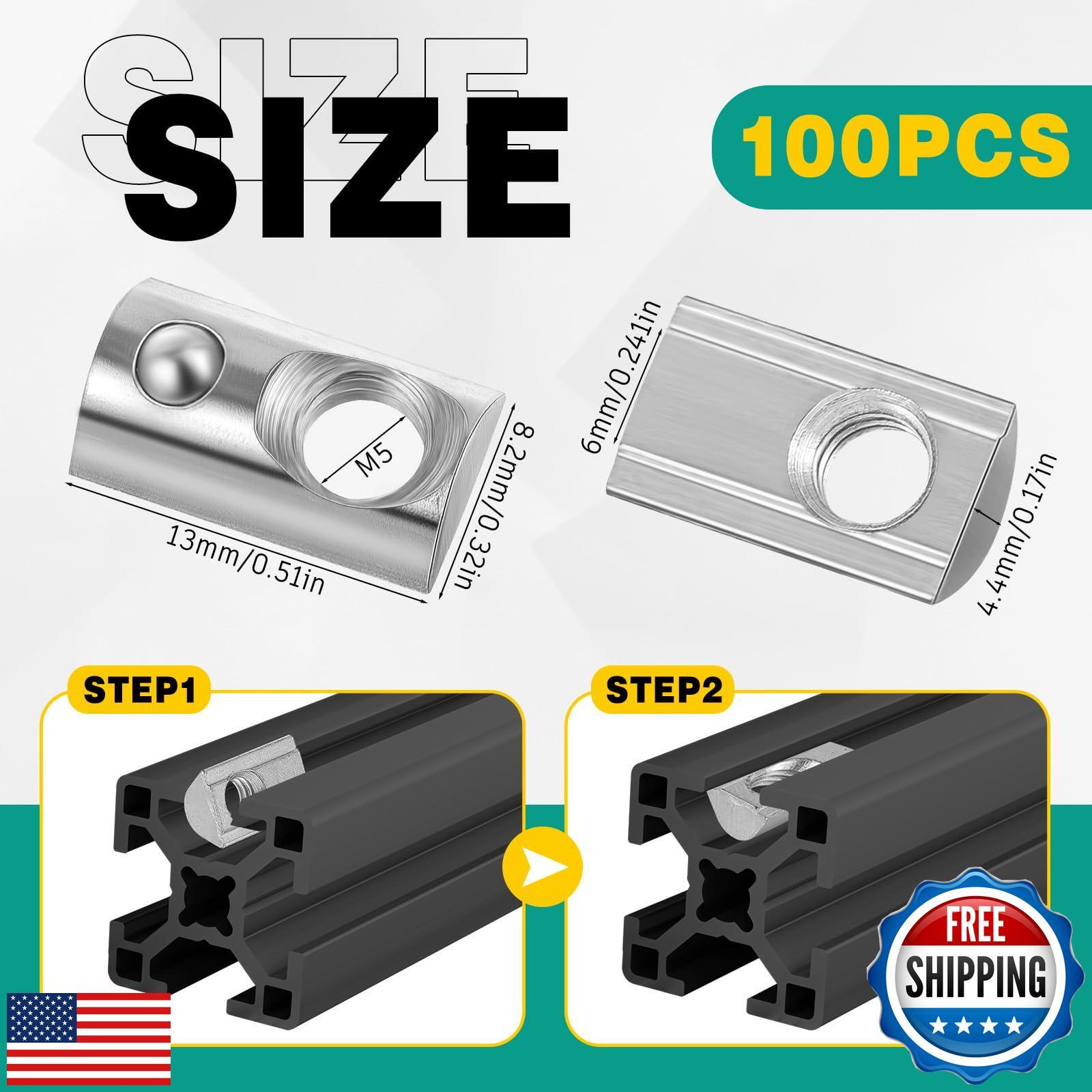 Yaocom 100 Pcs 2020 Series M5 T Nuts Half Roll in Spring Silver Thread Spring