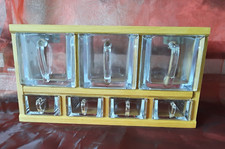 Schüttenregal aus Buchenholz, massiv, inkl. 7 Küchenschütten aus Glas