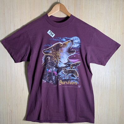 Vintage 3d Emblem Shirt Adult Size Large Purple Short Sleeve Men's Survivors 80s