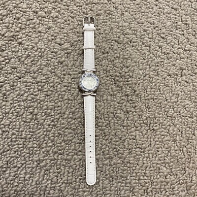 NWOT VENETIAE Women s Floral Bezel Wrist Watch White Genuine Leather Band Quartz