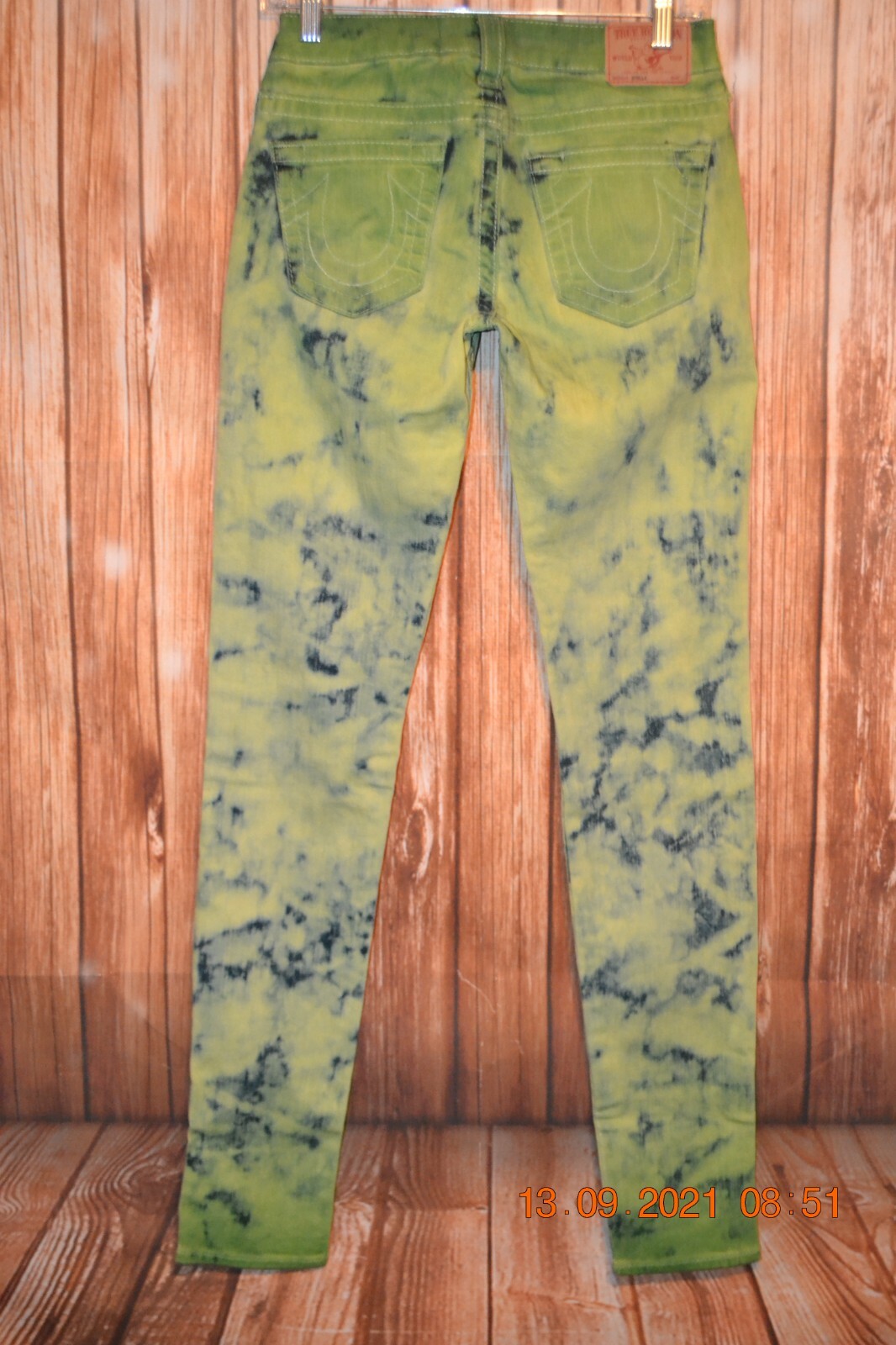 True Religion Women's Stella Skinny No Pocket Flaps Lime Green Jeans Sz 27x34 thumbnail 6