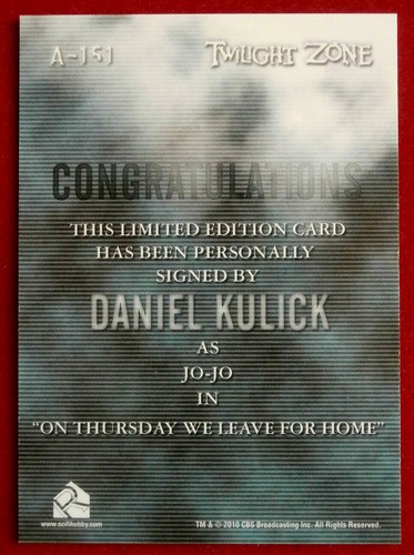 TWILIGHT ZONE - DANIEL KULICK - Hand-Signed Autograph Card - LIMITED EDITION - Picture 2 of 2