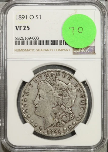 1891 O Morgan Silver Dollar NGC VF 25 Very Fine #9-003