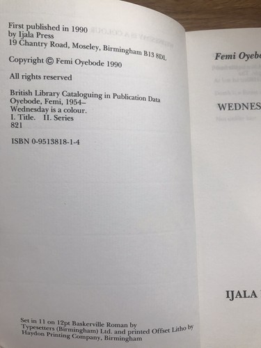 Wednesday Is a Colour von Femi Oyebode. ERSTER DRUCK PB (1990) - Bild 2 von 3