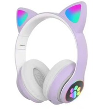 Kids Cat Ear Colorful LED Light Up Bluetooth Headphones Noise-Cancelling Folding