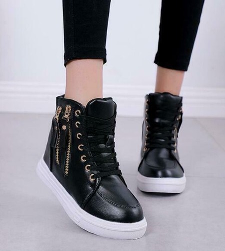 Womens Lace Up Hidden Wedge Heels zip Casual Sneakers Ankle Boots Shoes |  eBay