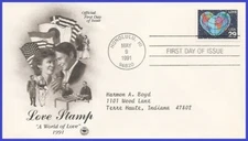 USA5 #2535 ADDR PCS ARTCRAFT FDC   Love World Heart