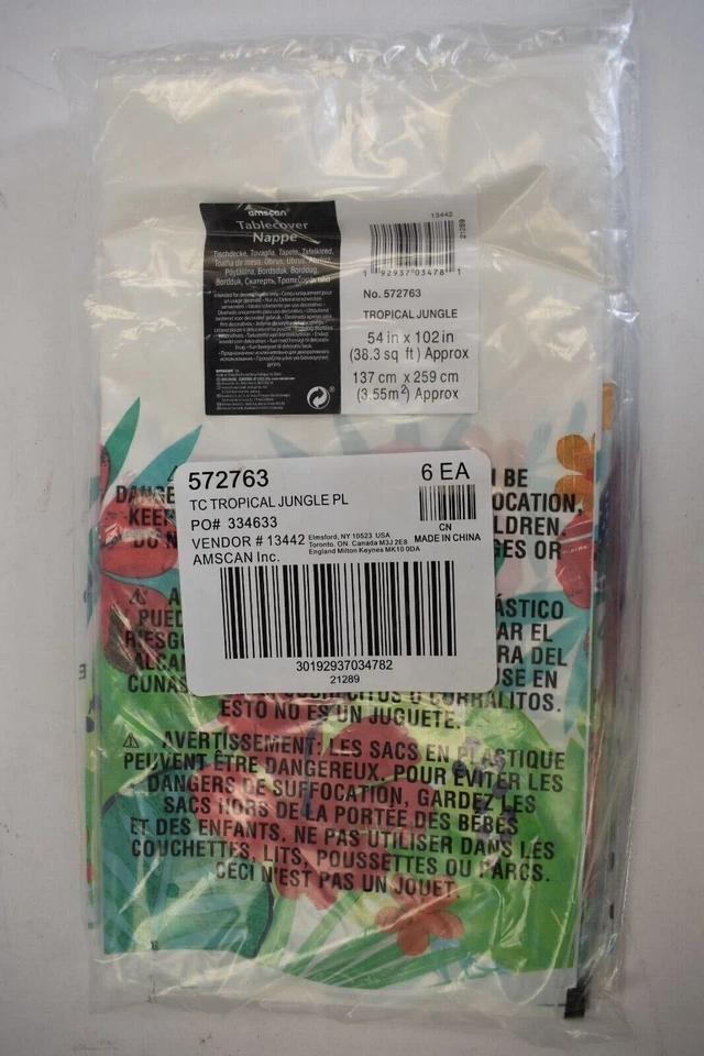 Lote de 6 fundas de mesa de plástico selva tropical 54" x 102" Amscan 572763 Foto 2 de 4