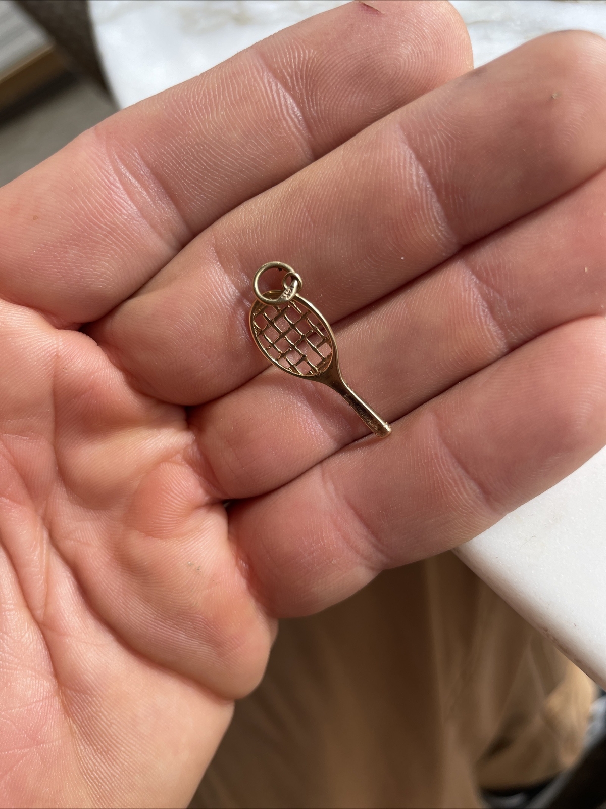 Vtg 14k Solid Yellow Gold Tennis Racket Pendant Charm For Necklace or Bracelet image 10
