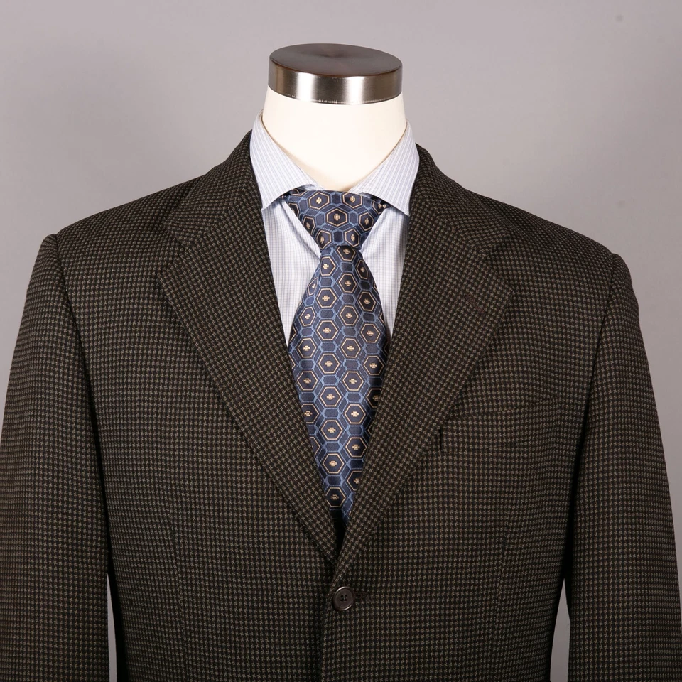 Tallia Uomo Mens Sport Coat 42R Pure Wool 3 Button Blazer Brown Check Ventless - Imagem 2 de 4