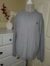 CHAPS Men s Gray Thick Chunky Knit 100 Cotton Crew Neck Sweater Pullover Sz.XL