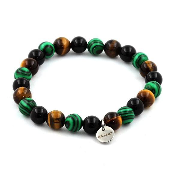 Steine Und Mineralien. Armband Perlen Tigerauge + Schwarzer Achat + Malachit 8-image