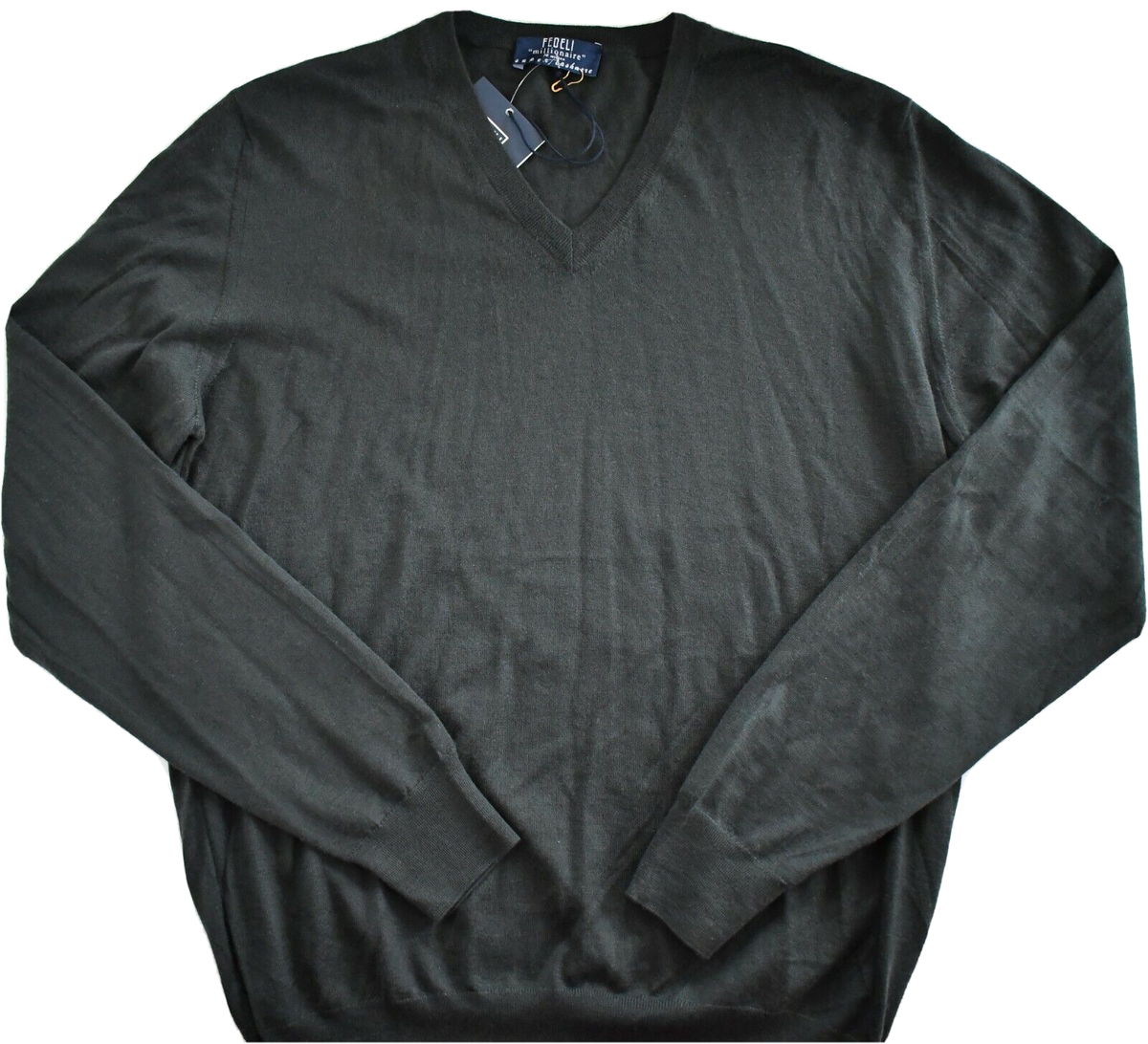 NEW FEDELI MILLIONAIRE SUPER 100% CASHMERE Knit V-NECK Pullover 