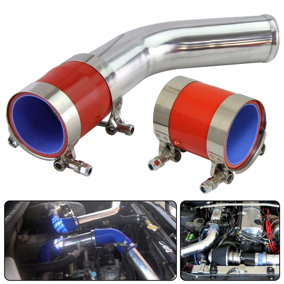 Tubo intercooler turbo de aluminio 45 grados 57 mm 2,25" + manguera de silicona + abrazadera roja Foto 4 de 4