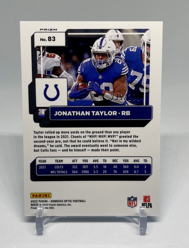 Jonathan Taylor 2022 Donruss Optic AQUA PRIZM /299 Indianapolis Colts #83 - Picture 2 of 3
