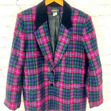 Vintage Women’s Plaid Blazer Pink Green Black Velvet Academia Valentine’s Day