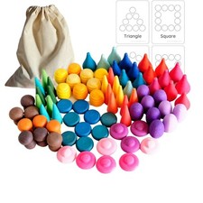 Lilplayground 54pcs Colourful Wooden Mandala Loose Parts Set with Storage Bag fo