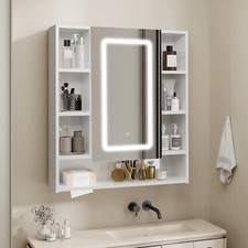 72x80cm Bad Spiegelschrank mit LED Beleuchtung Badschrank Badspiegel Regal Weiß