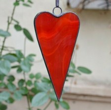 Boho Red Heart Stained Glass Suncatcher I Love You - Ships Duty-Paid to US