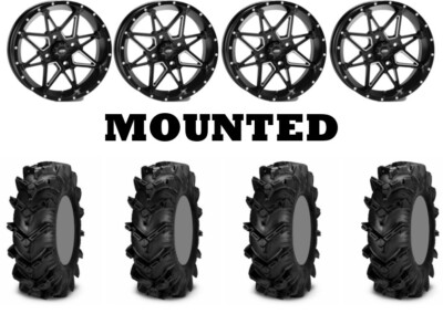 Kit 4 ITP Cryptid Tires 27x10-14 on ITP Tornado Matte Black Wheels CAN