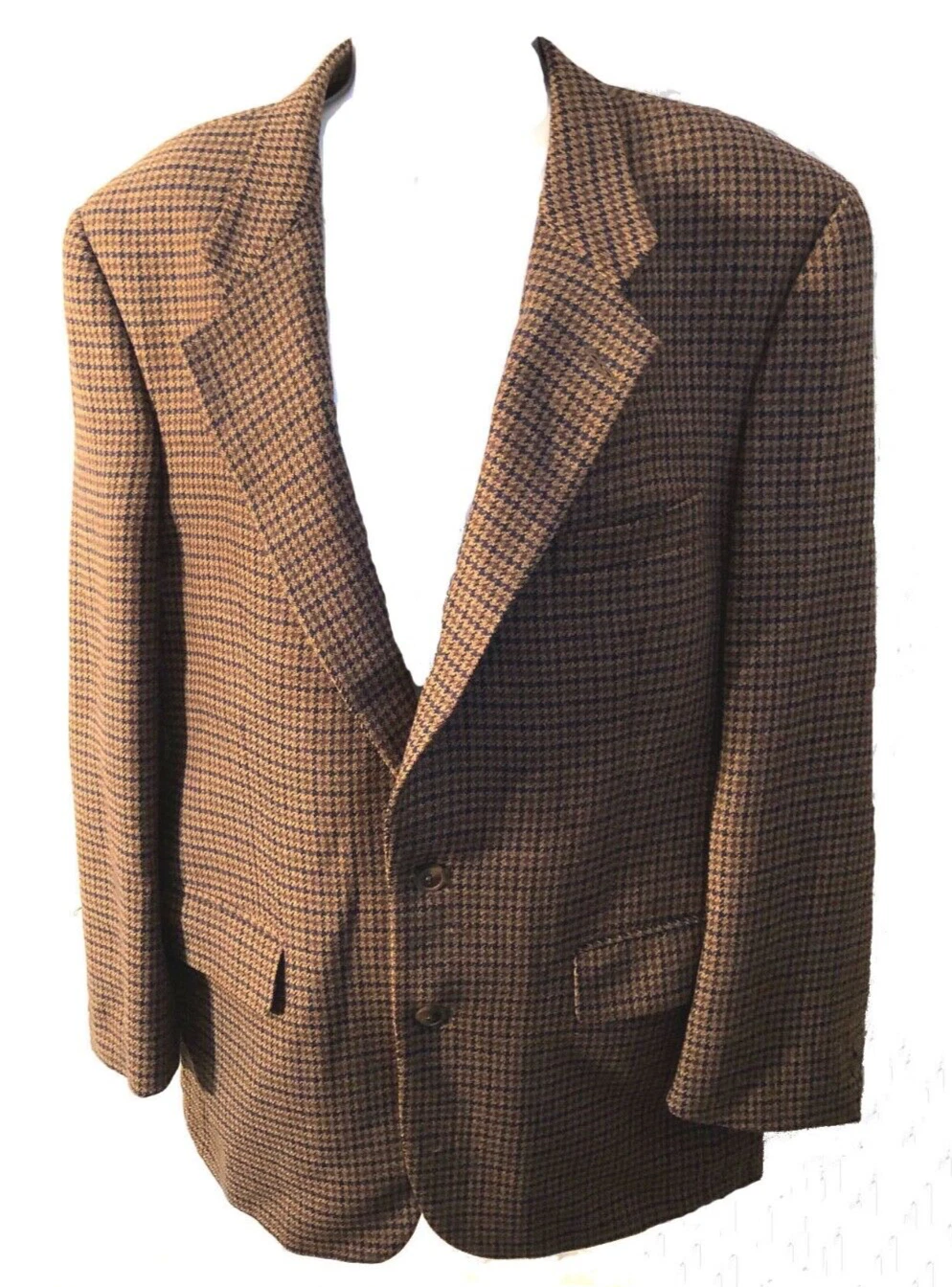Burberrys Classic Brown + Navy Houndstooth Tweed Wool Lined Blazer Jacket M