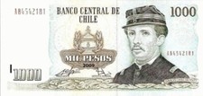 Chile 1000 Pesos Circulated Banknote. 2009 Chilean Currency Bill. 1k Pesos 