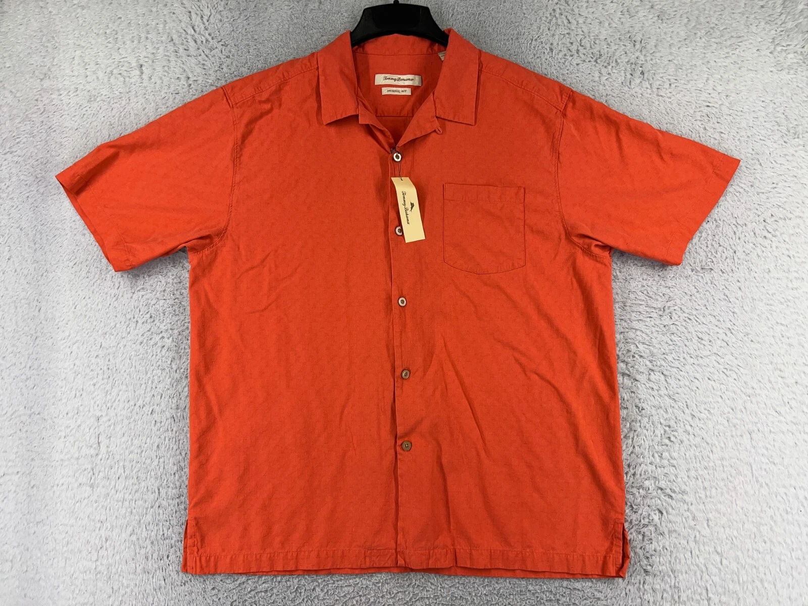 Tommy Bahama Shirt Men Extra Large Orange 100% Silk Button Up Hawaiian Vacation