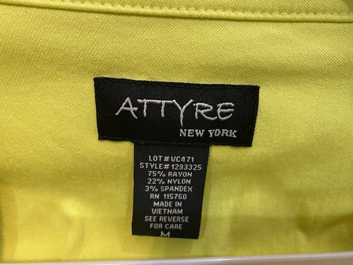 Attyre New York Zip Front Stretch Jacket chartreuse Neon 3/4 Sleeves Coat M - Picture 5 of 5