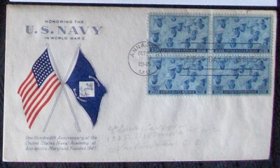 US FDC  100TH ANNIVERSARY of Naval Academy at ANNAPOLIS, MD 1945