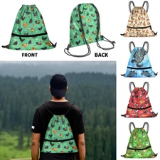 Travel Drawstring Backpack with Zipper Pocket Sport Gym Cinch Sack Pack Bag
