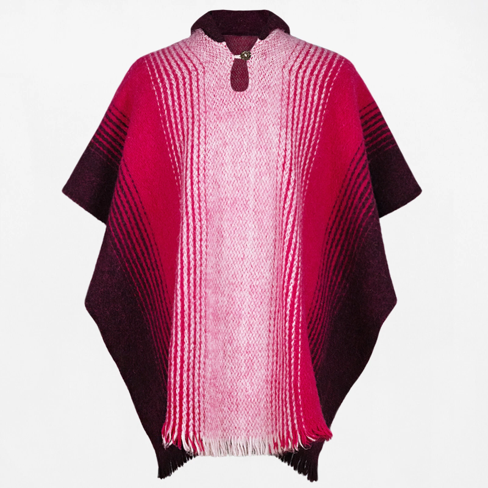 LLAMA WOOL MENS UNISEX SOUTH AMERICAN HANDWOVEN PONCHO STRIPED PINK PURPLE