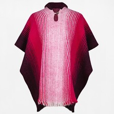 LLAMA WOOL MENS UNISEX SOUTH AMERICAN HANDWOVEN PONCHO STRIPED PINK PURPLE