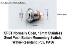 Horn Starter SPST Normally Open 16mm 5/8" Stainless Steel Push Button Momentary