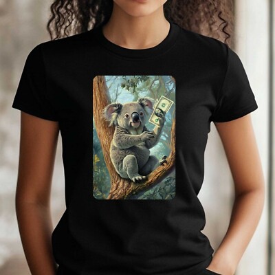 Frauen T-Shirt Lustiger Koala Klaut Geld Motiv Baumwolle Größe S bis 3XL