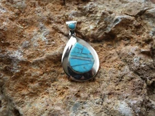 Tear Drop Handcrafted 925 Sterling Silver Blue Turquoise & Opal Pendant NEW L17