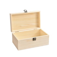 Large Unfinished Wooden Storage Box with Hinged Lid DIY Keepsake Chest